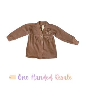 🌸 Cherokee Brown Knit Baby Cardigan w/ Flower Detail Girls Note Fading 12M